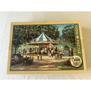 Used Cobble Hill 1000Piece Jigsaw Puzzle Carousel Park Nostalgic Scene Sealed